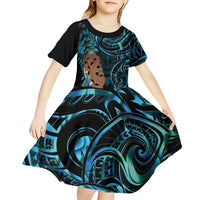 Maripi New Zealand Kid Short Sleeve Dress Maori Weapon Paua Shell Haka Fern