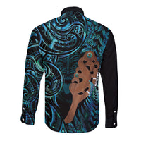 Maripi New Zealand Long Sleeve Button Shirt Maori Weapon Paua Shell Haka Fern