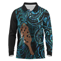 Maripi New Zealand Long Sleeve Polo Shirt Maori Weapon Paua Shell Haka Fern