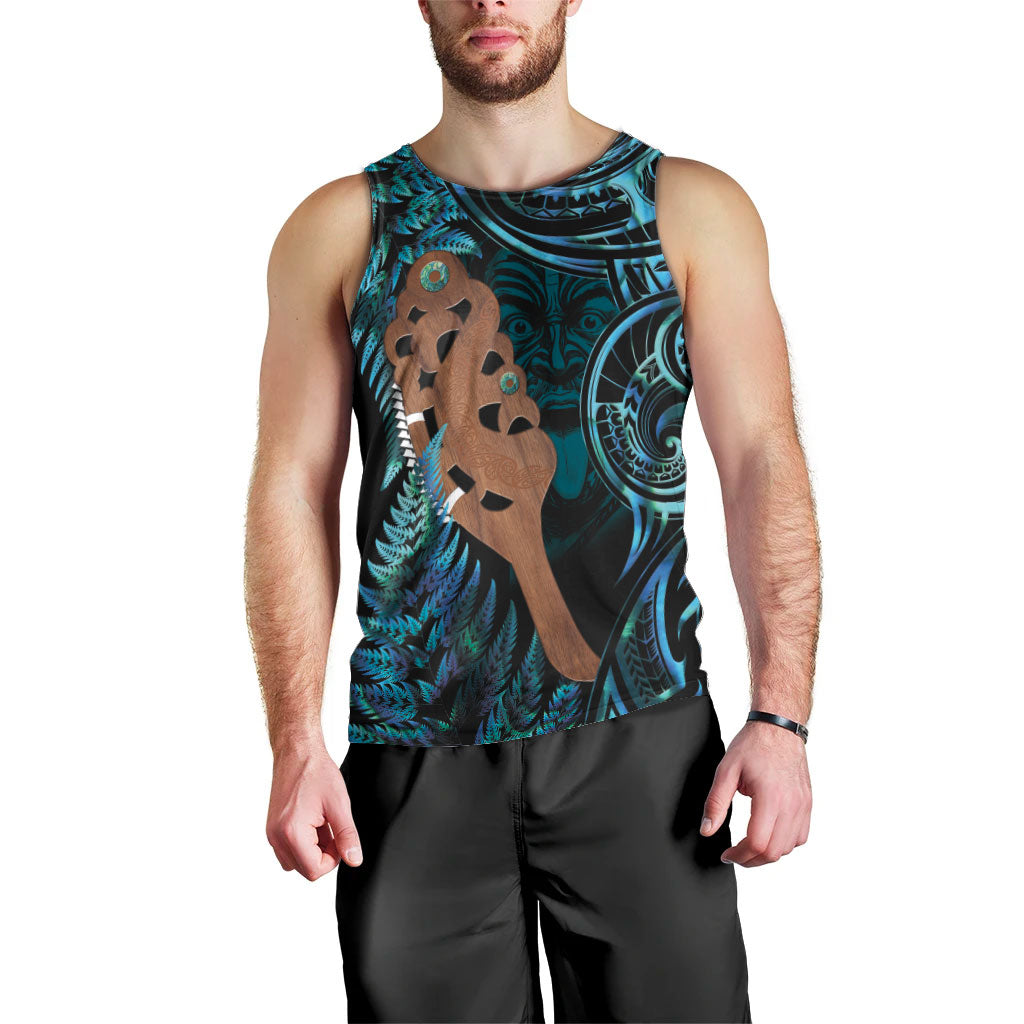 Maripi New Zealand Men Tank Top Maori Weapon Paua Shell Haka Fern