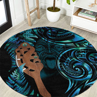 Maripi New Zealand Round Carpet Maori Weapon Paua Shell Haka Fern