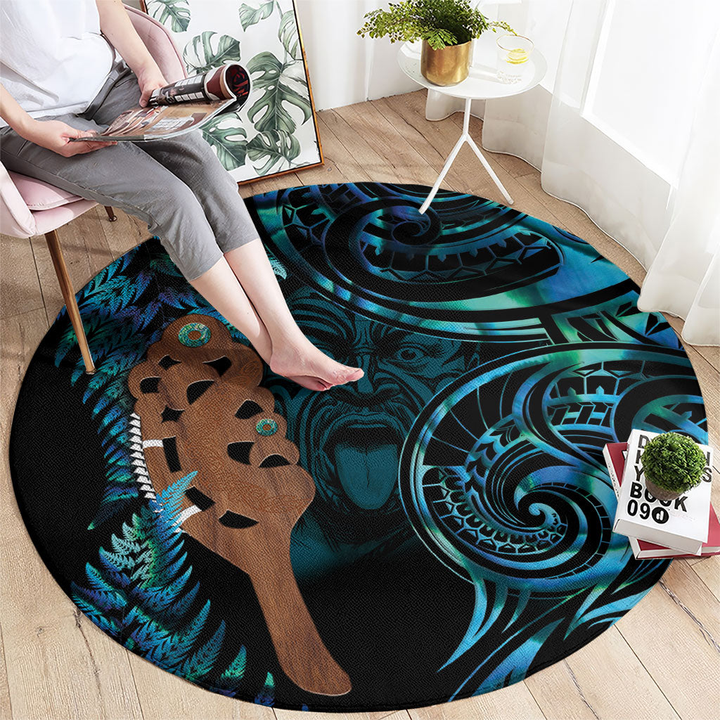 Maripi New Zealand Round Carpet Maori Weapon Paua Shell Haka Fern