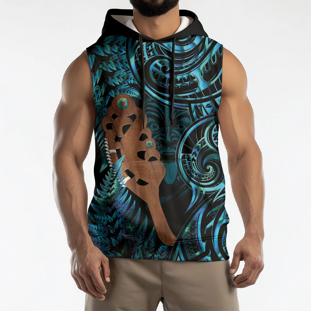 Maripi New Zealand Sleeveless Hoodie Maori Weapon Paua Shell Haka Fern