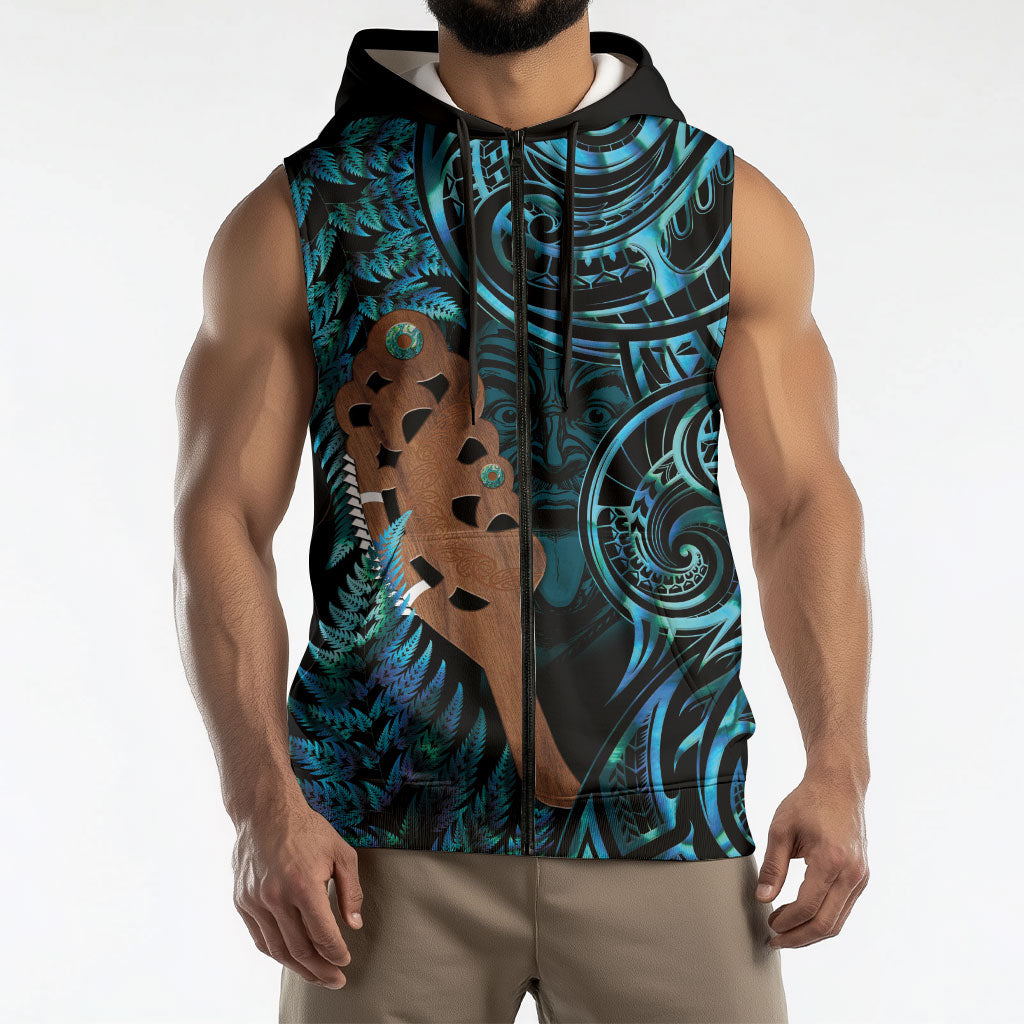Maripi New Zealand Sleeveless Zip Hoodie Maori Weapon Paua Shell Haka Fern