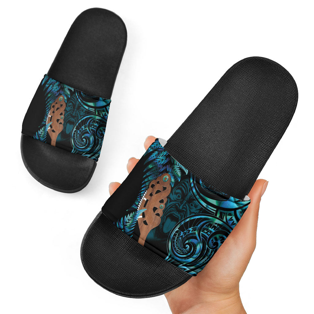 Maripi New Zealand Slide Sandals Maori Weapon Paua Shell Haka Fern