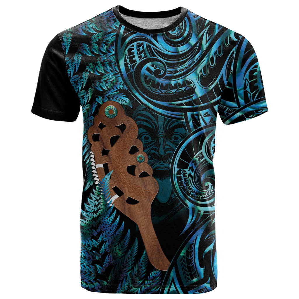 Maripi New Zealand T Shirt Maori Weapon Paua Shell Haka Fern