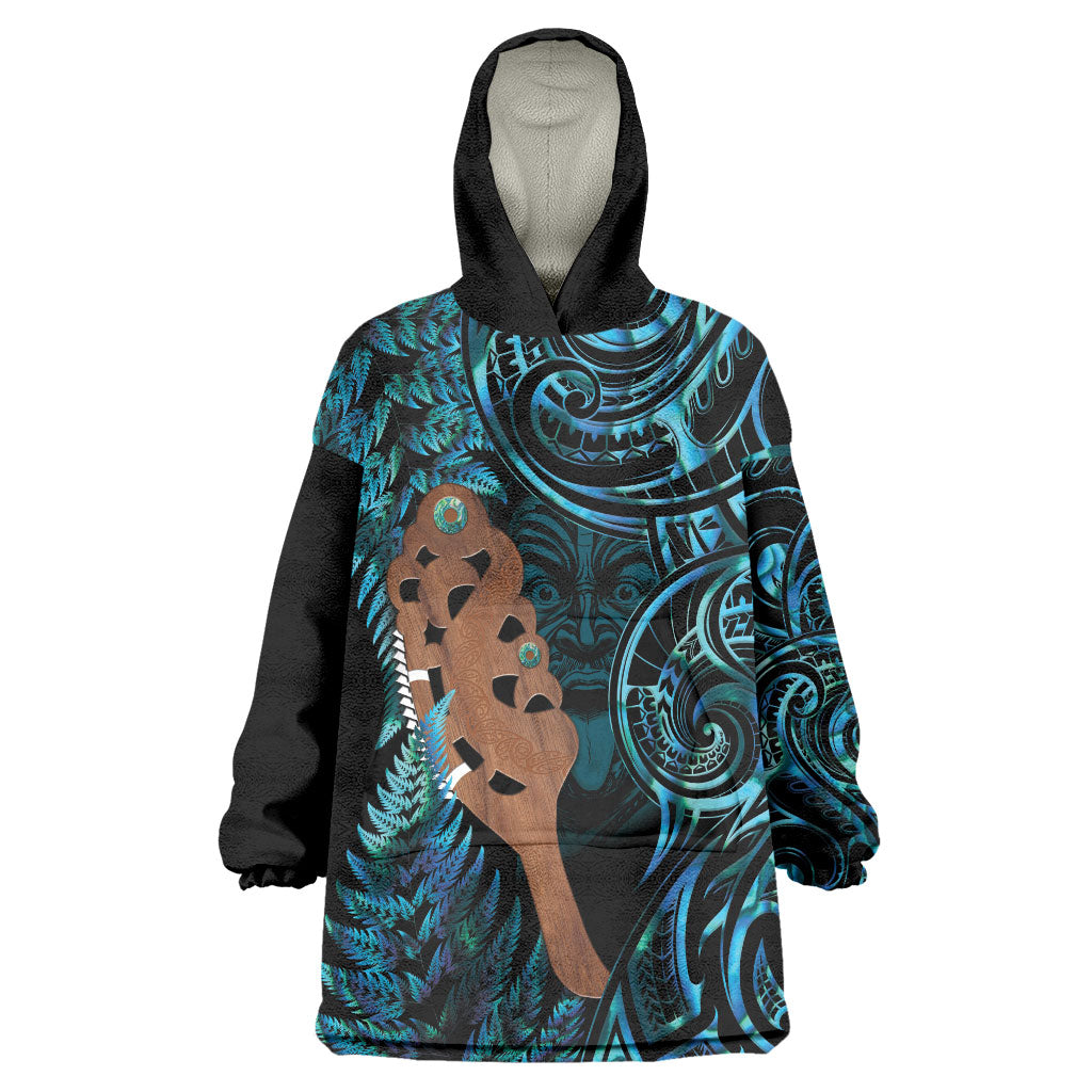 Maripi New Zealand Wearable Blanket Hoodie Maori Weapon Paua Shell Haka Fern