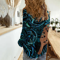 Maripi New Zealand Women Casual Shirt Maori Weapon Paua Shell Haka Fern