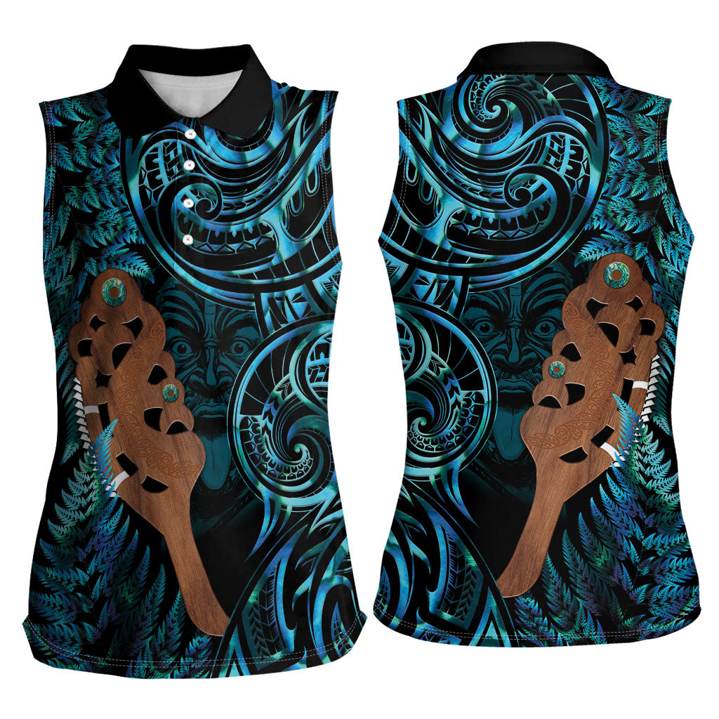 Maripi New Zealand Women Sleeveless Polo Shirt Maori Weapon Paua Shell Haka Fern