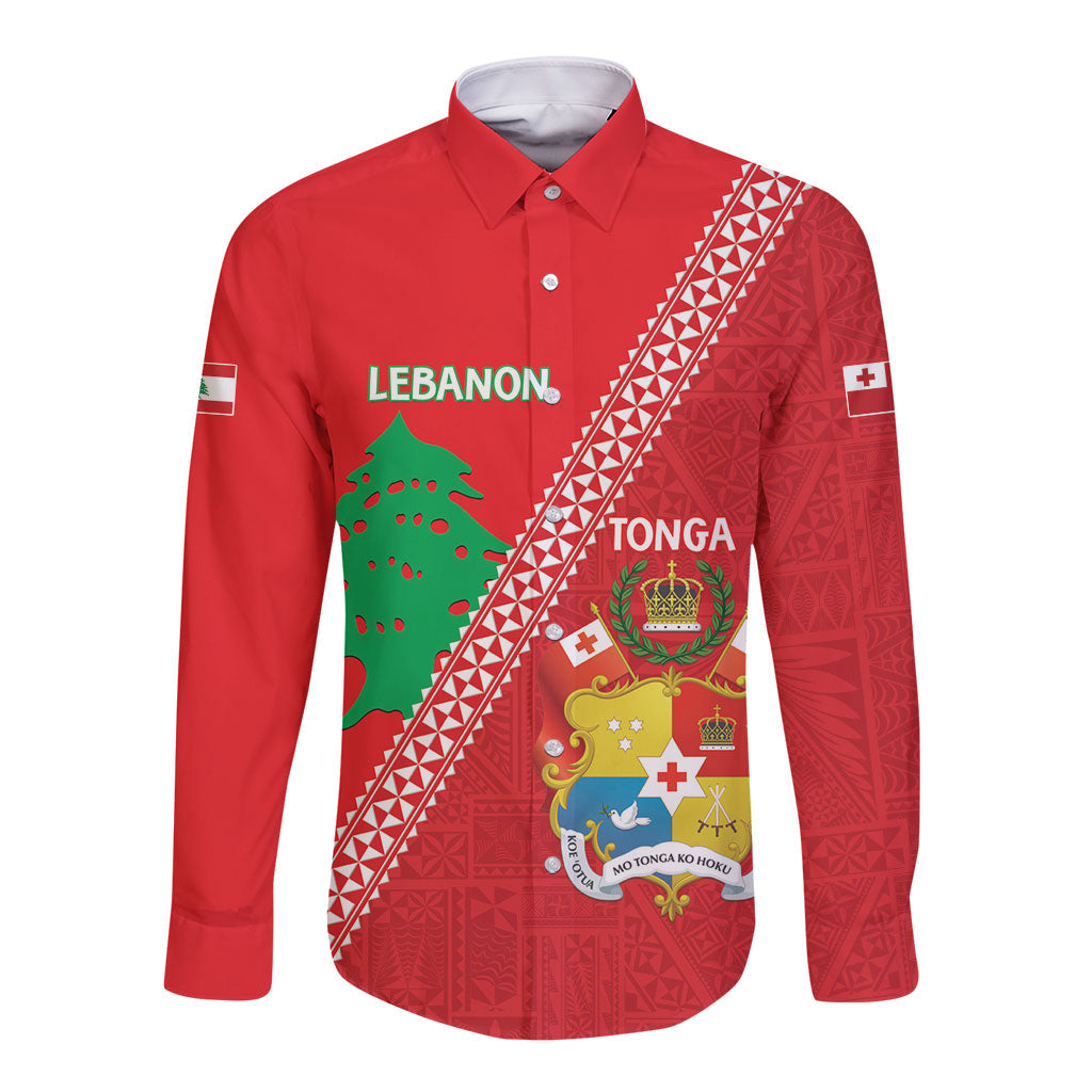 Tonga And Lebanon Long Sleeve Button Shirt 2026 Together Half Style LT14 Unisex Red - Polynesian Pride