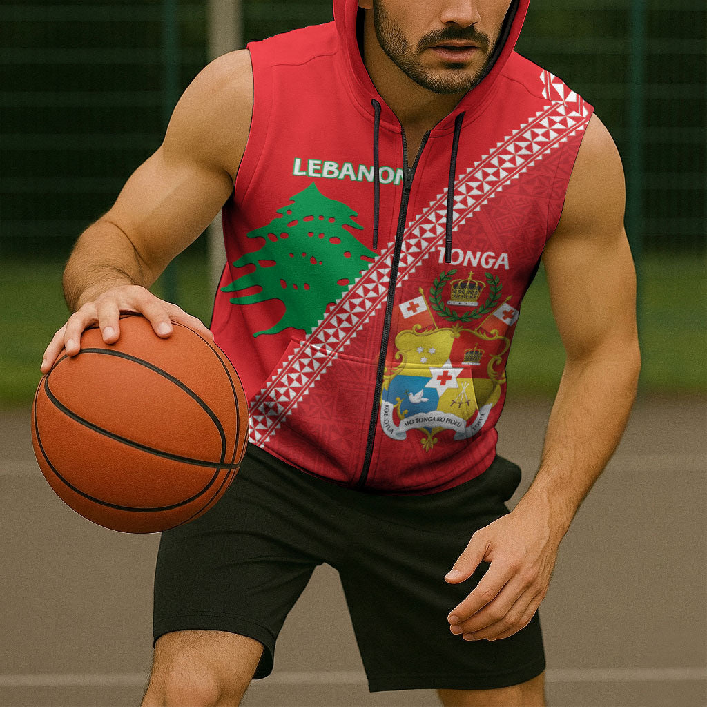 Tonga And Lebanon Sleeveless Zip Hoodie 2026 Together Half Style