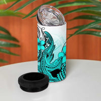 Hawaii 4 in 1 Can Cooler Tumbler Polynesian Shark Tattoo With Plumeria Turquoise Gradient