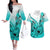 Hawaii Couples Matching Off The Shoulder Long Sleeve Dress and Hawaiian Shirt Polynesian Shark Tattoo With Plumeria Turquoise Gradient LT14 Turquoise - Polynesian Pride
