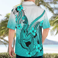 Hawaii Hawaiian Shirt Polynesian Shark Tattoo With Plumeria Turquoise Gradient LT14 - Polynesian Pride