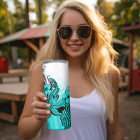 Hawaii Skinny Tumbler Polynesian Shark Tattoo With Plumeria Turquoise Gradient