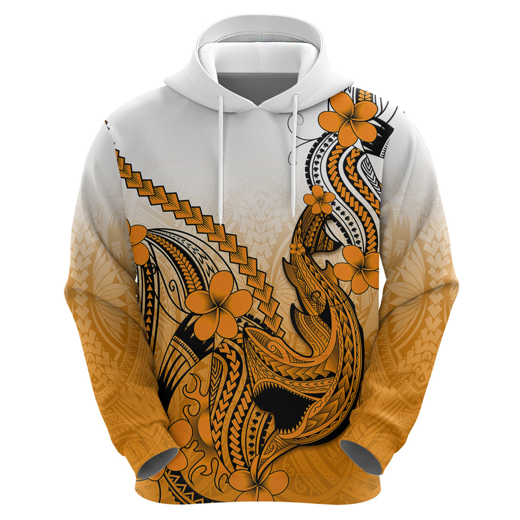 Hawaii Hoodie Polynesian Shark Tattoo With Plumeria Orange Gradient LT14 - Polynesian Pride