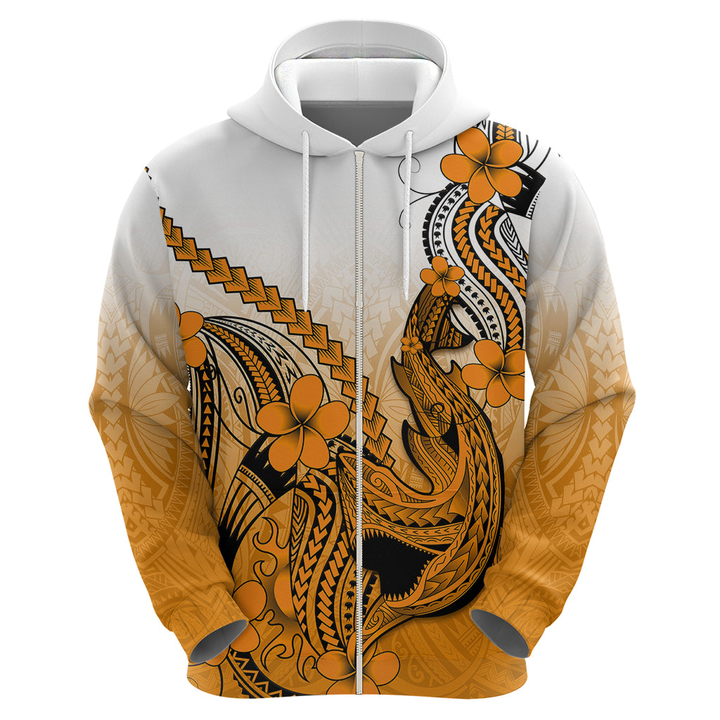 Hawaii Hoodie Polynesian Shark Tattoo With Plumeria Orange Gradient LT14 - Polynesian Pride