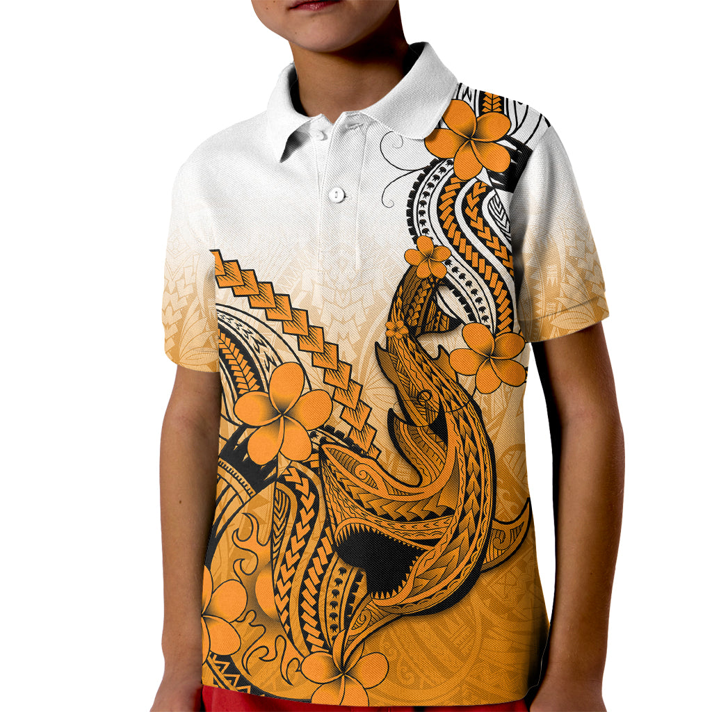Hawaii Kid Polo Shirt Polynesian Shark Tattoo With Plumeria Orange Gradient LT14 Kid Orange - Polynesian Pride