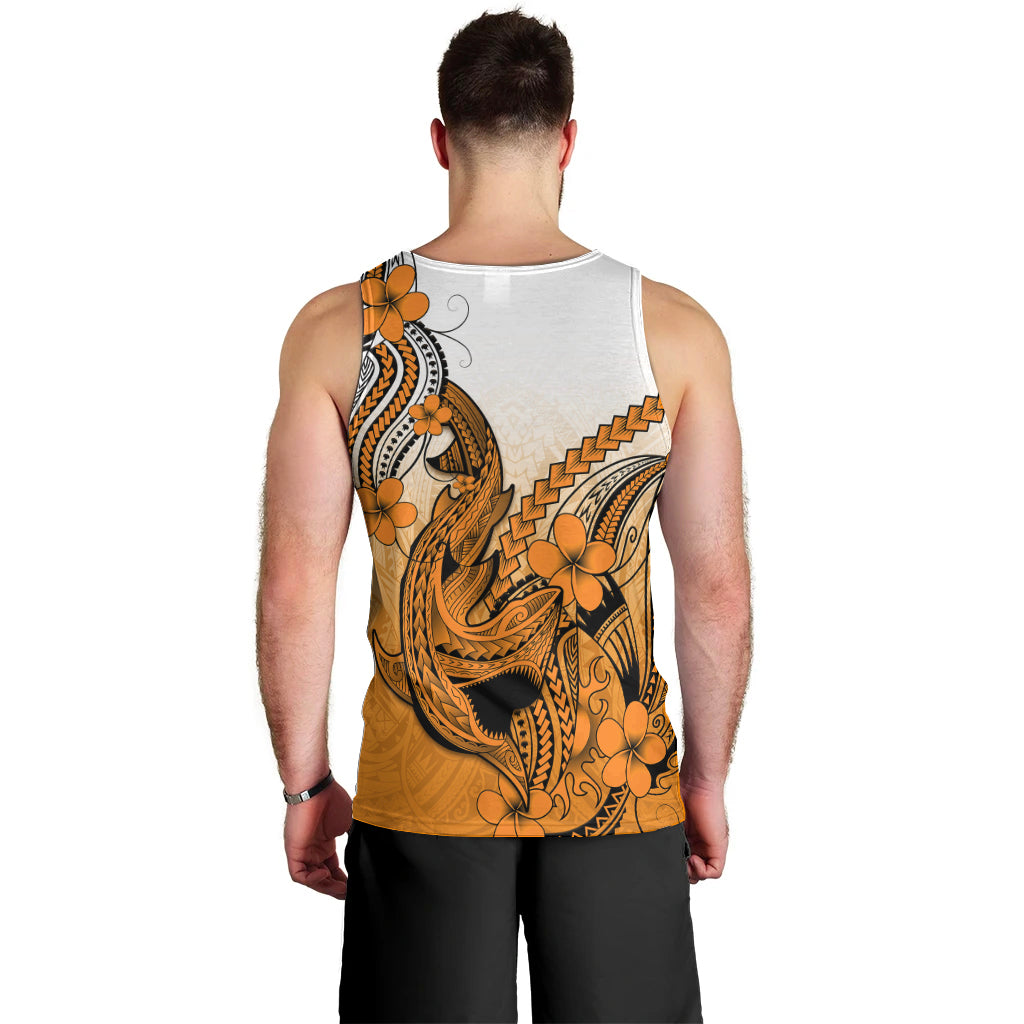 Hawaii Men Tank Top Polynesian Shark Tattoo With Plumeria Orange Gradient LT14 - Polynesian Pride