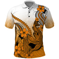 Hawaii Polo Shirt Polynesian Shark Tattoo With Plumeria Orange Gradient LT14 Orange - Polynesian Pride