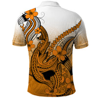 Hawaii Polo Shirt Polynesian Shark Tattoo With Plumeria Orange Gradient LT14 - Polynesian Pride