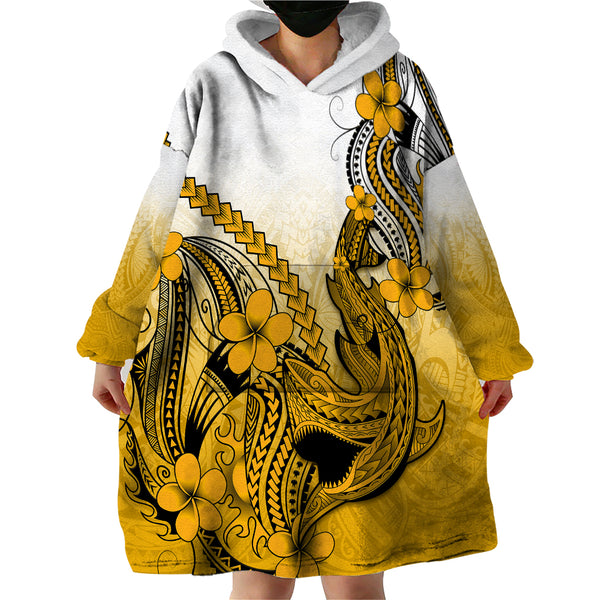 Polynesian Wearable Blanket Hoodie With Plumeria Flower Green LT6 main image 0