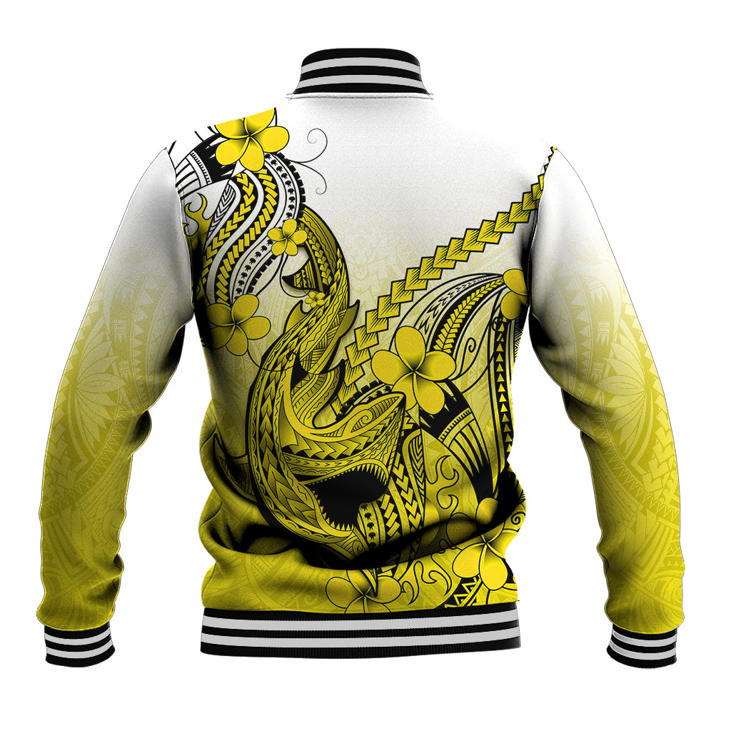 Hawaii Baseball Jacket Polynesian Shark Tattoo With Plumeria Yellow Gradient LT14 - Polynesian Pride