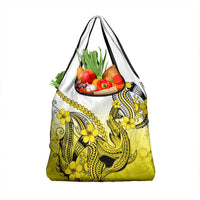 Yellow Gradient Hawaii Grocery Bag Polynesian Shark Tattoo With Plumeria
