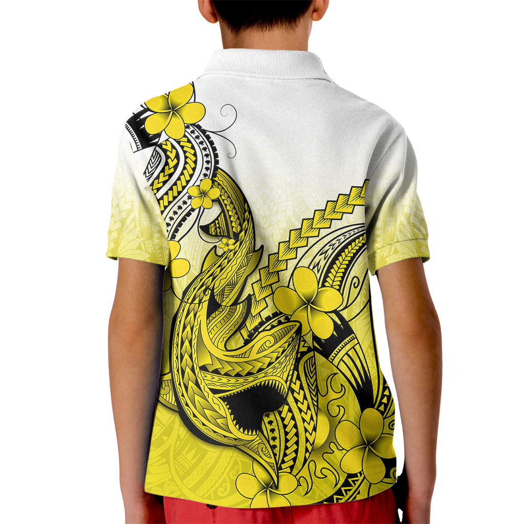 Hawaii Kid Polo Shirt Polynesian Shark Tattoo With Plumeria Yellow Gradient LT14 - Polynesian Pride