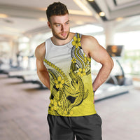 Hawaii Men Tank Top Polynesian Shark Tattoo With Plumeria Yellow Gradient LT14 - Polynesian Pride