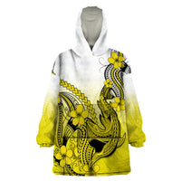 Hawaii Wearable Blanket Hoodie Polynesian Shark Tattoo With Plumeria Yellow Gradient LT14 One Size Yellow - Polynesian Pride