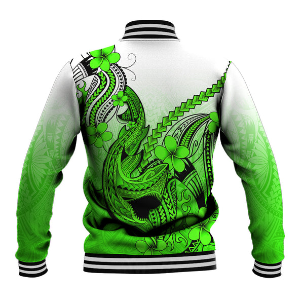 Hawaii Sleeve Zip Bomber Jacket Polynesian Shark Tattoo With Plumeria Red Gradient LT14 main image 1