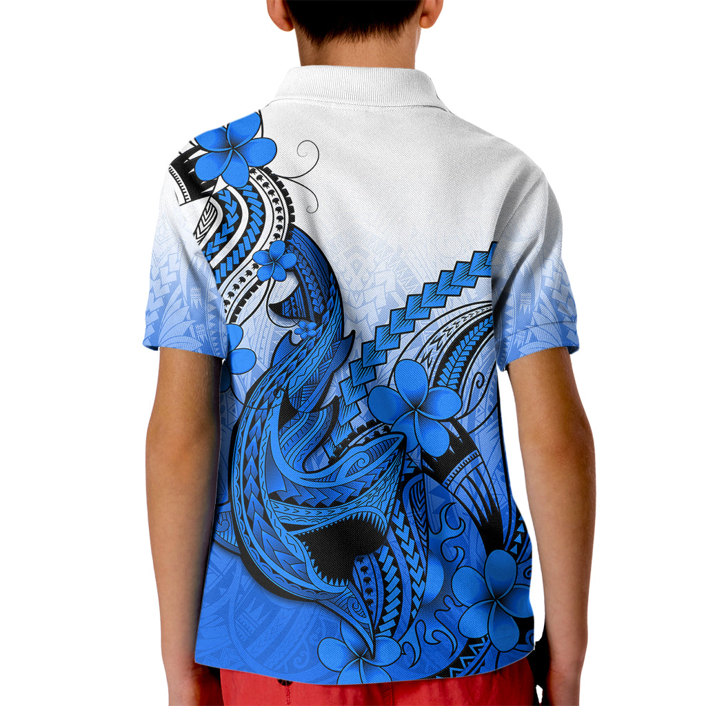 Hawaii Kid Polo Shirt Polynesian Shark Tattoo With Plumeria Blue Gradient LT14 - Polynesian Pride