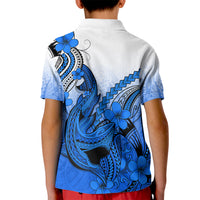 Hawaii Kid Polo Shirt Polynesian Shark Tattoo With Plumeria Blue Gradient LT14 - Polynesian Pride