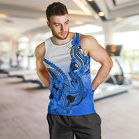 Hawaii Men Tank Top Polynesian Shark Tattoo With Plumeria Blue Gradient LT14 - Polynesian Pride