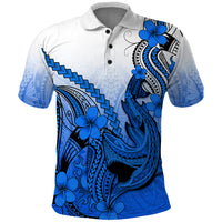 Hawaii Polo Shirt Polynesian Shark Tattoo With Plumeria Blue Gradient LT14 Blue - Polynesian Pride