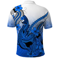Hawaii Polo Shirt Polynesian Shark Tattoo With Plumeria Blue Gradient LT14 - Polynesian Pride