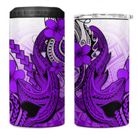 Hawaii 4 in 1 Can Cooler Tumbler Polynesian Shark Tattoo With Plumeria Purple Gradient