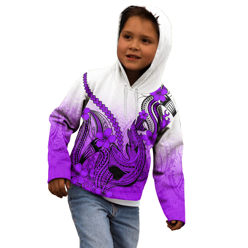 Hawaii Kid Hoodie Polynesian Shark Tattoo With Plumeria Purple Gradient LT14 - Polynesian Pride