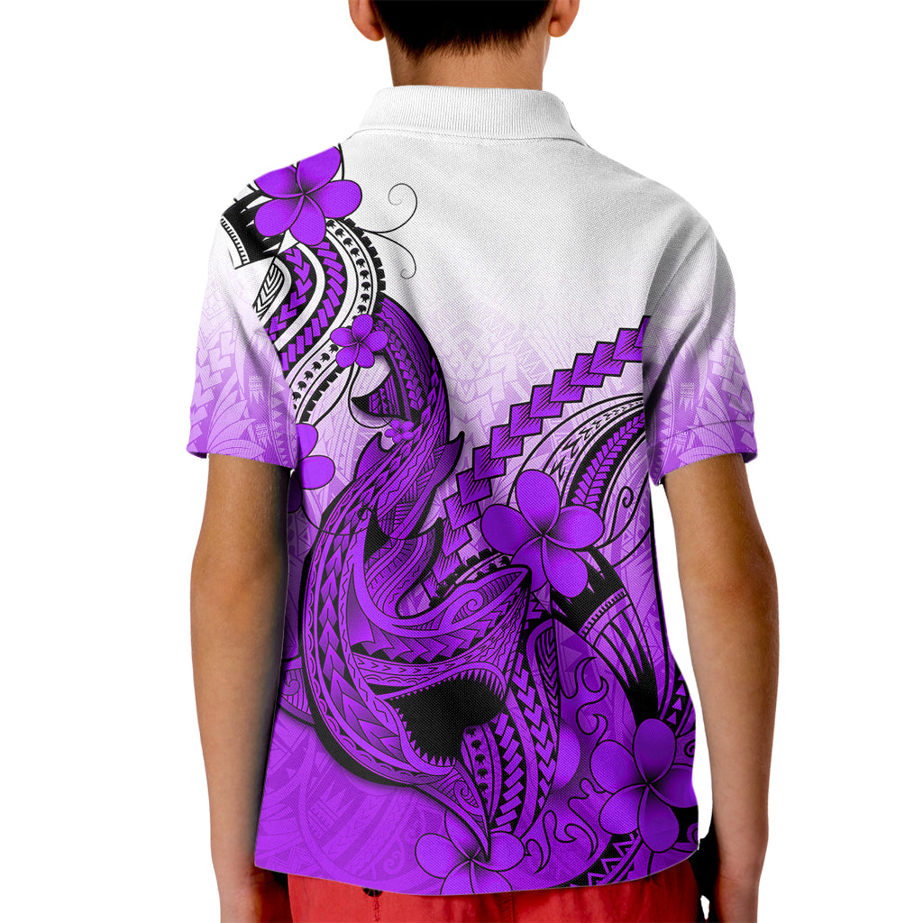 Hawaii Kid Polo Shirt Polynesian Shark Tattoo With Plumeria Purple Gradient LT14 - Polynesian Pride