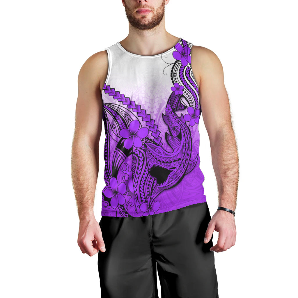 Hawaii Men Tank Top Polynesian Shark Tattoo With Plumeria Purple Gradient LT14 - Polynesian Pride