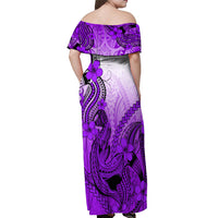 Hawaii Off Shoulder Maxi Dress Polynesian Shark Tattoo With Plumeria Purple Gradient LT14 - Polynesian Pride