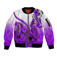 Hawaii Sleeve Zip Bomber Jacket Polynesian Shark Tattoo With Plumeria Purple Gradient LT14 Unisex Purple - Polynesian Pride