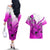 Hawaii Couples Matching Off The Shoulder Long Sleeve Dress and Hawaiian Shirt Polynesian Shark Tattoo With Plumeria Pink Gradient LT14 - Polynesian Pride