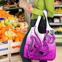 Pink Gradient Hawaii Grocery Bag Polynesian Shark Tattoo With Plumeria