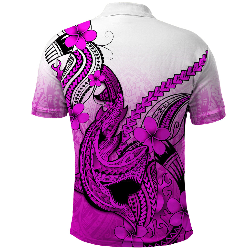 Hawaii Polo Shirt Polynesian Shark Tattoo With Plumeria Pink Gradient LT14 - Polynesian Pride