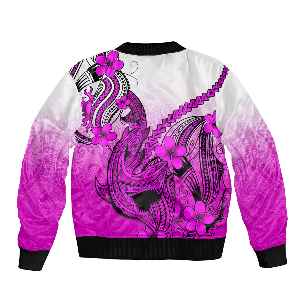 Hawaii Sleeve Zip Bomber Jacket Polynesian Shark Tattoo With Plumeria Pink Gradient LT14 - Polynesian Pride