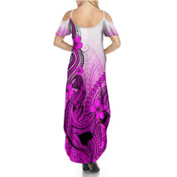 Hawaii Summer Maxi Dress Polynesian Shark Tattoo With Plumeria Pink Gradient LT14 - Polynesian Pride