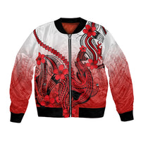 Hawaii Bomber Jacket Polynesian Shark Tattoo With Plumeria Red Gradient LT14 Unisex Red - Polynesian Pride