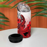Hawaii 4 in 1 Can Cooler Tumbler Polynesian Shark Tattoo With Plumeria Red Gradient